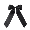 Elegant double-layered black satin hair bow with long ribbons for girls' hair styling - Black