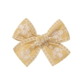 Barrette nœud jaune faite main avec broderie florale blanche et dentelle sur lin coton - Nœud Brodé Jaune Gingembre (10)