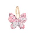 Pink floral butterfly hair clip for kids with three pearl accents and gold metal grip - Pink Floral
