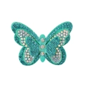 Pince à cheveux papillon turquoise faite main avec strass et ailes à deux couches - Bleu Cyan (7)