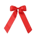 Vibrant red double-layer satin bow hair clip with elegant hanging ribbons for girls - Red