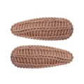Detail showing a pair of brown knit BB clips with delicate woven wool texture for girls - Brown (6)