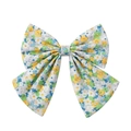 Fiocco per capelli in cotone a fiori blu e gialli in stile primaverile per bambine - Stile Floreale Tricolore Base Bianca (4)