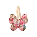 Pink floral fabric double-layered butterfly hair clip with white pearl accents - Pink Base Small Floral