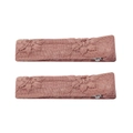 Détail de la broderie florale sur des barrettes en lin rose pour enfants, lot de deux - Broderie de Fleurs Rose Poussiéreux (10)