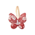 Double-layer butterfly hair clip with red floral print and three pearls for girls - Red Base White Leaf
