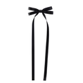 Elegant black satin bow hair clip with long hanging ribbons and double-layered design - Black Style (4)