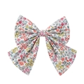 Floral print fabric bow hair clip with ribbons for girls in soft pastel colors - Ivory Pink Purple Floral (6)