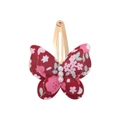 Red floral print butterfly hair clip with white pearls and gold metal BB clip - Bold Red Floral