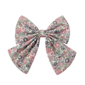 Floral print cotton bow hair clip with pink and purple blossoms in Japanese academy style - Pink Green Gray Floral (8)
