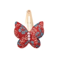 Double-layer embroidered butterfly hair clip with red fabric pattern and white pearls - Red Painted Pattern