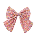 Close-up of pink floral pattern and fine cotton texture on kids hair bow clip - Pink Floral (9)