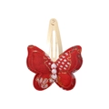 Red embroidered butterfly hair clip with white pearls on a golden metallic base - Dark Red Gold Texture
