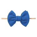 Navy blue waffle knit bow headband with elastic nude nylon band for babies - Deep Blue Style (4)