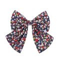 Floral fabric hair bow for children featuring navy blue vintage wildflower pattern - Navy Blue Floral (10)