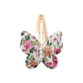 Handmade floral butterfly hair clip with pink roses and three white pearls on gold metal base - Orange Pink Floral