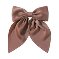 Elegant solid vintage brown oversized bow hair clip with long ribbons in satin finish - Brown (3)