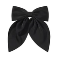 Elegant large black fabric bow hair clip with long tails in a minimalist vintage style - Black (4)