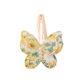 Floral print butterfly hair clip with white pearls and gold metal BB clip for girls - Light Yellow Floral