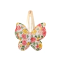 Handmade butterfly hair clip with floral fabric print and three white pearls for kids - Off-White Red Yellow Floral