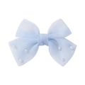 Sweet light blue mesh bow hair clip for girls with elegant white faux pearl accents - Light Blue