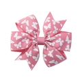 Nœud papillon pour cheveux en gros-grain rose avec motifs papillon blancs - Imprimé Papillon Rose Blanc (15)