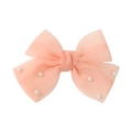 Sweet apricot mesh hair clip with soft tulle bow and delicate white pearl accents - Apricot