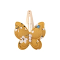 Double-layer butterfly hair clip with yellow floral pattern and pearl accents - Bright Yellow White Floral