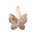 Floral print fabric butterfly hair clip with white pearls and gold metal BB clip - Beige Decor