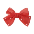 Barrette à cheveux nœud en tulle rouge pour filles avec perles blanches élégantes - Rouge