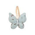 Floral print butterfly hair clip in light green fabric with white pearls and gold metal - Light Green Floral