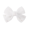 Barrette à cheveux pour filles avec nœud en tulle blanc et perles nacrées élégantes - Blanc