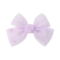 Pince à cheveux en tulle lilas pour filles avec perles blanches et nœud doux - Lavande
