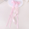 Pink satin double-layered bow hair clip with long ribbons on a cream display - Pink (11)