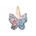 Sky blue handmade floral butterfly hair clip for kids with three white pearls and golden pin - Sky Blue Pink Orange Floral