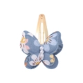 Handmade butterfly hair clip with light blue floral print fabric and white pearls - Blue Base White Yellow Floral