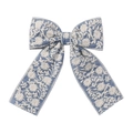 Barrette à nœud brodée main bleu Morandi avec dentelle florale et longs rubans - Bleu Gris (6)