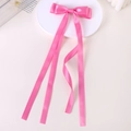 Pink double-layer satin ribbon bow hair clip with long streamers for girls - Rose Red (13)