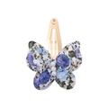 Blue floral double-layered fabric butterfly hair clip with white pearl accents for girls - Blue Tone Floral