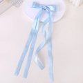 Elegant light blue satin double ribbon hair clip with long streamers for girls - Light Blue (17)