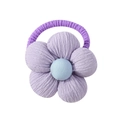 Detail of lavender corduroy flower hair tie with a light blue button center for girls - Purple(4)