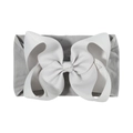 Light gray newborn nylon headband featuring a large textured jacquard bow for girls - Grey (007-039)