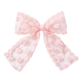 Barrette à nœud en dentelle rose pour filles avec motifs de cœurs et ruban satin - Rose
