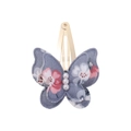 Double-layer blue floral butterfly hair clip with white pearls and gold metal base - Blue Gray Floral