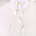 Creamy white double-layer satin ribbon bow hair clip with long elegant streamers - Cream (21)