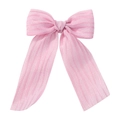 Barrette à cheveux rose à rayures avec n?ud et longs rubans pour filles au quotidien - Style Rayé Fin Rose Clair (13)