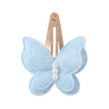 Barrette papillon double couche bleu ciel avec perles et pince BB en métal doré - Bleu ciel