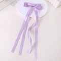 Elegante pinza para el pelo de satén lavanda con lazo doble y cintas largas fluidas - Morado (25)