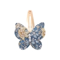 Handmade butterfly hair clip featuring blue floral fabric and white pearls decor - Blue and Yellow Floral