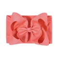 Elastic baby headband with a large coral pink jacquard bow hair accessory for infants - Coral Pink (243-019)